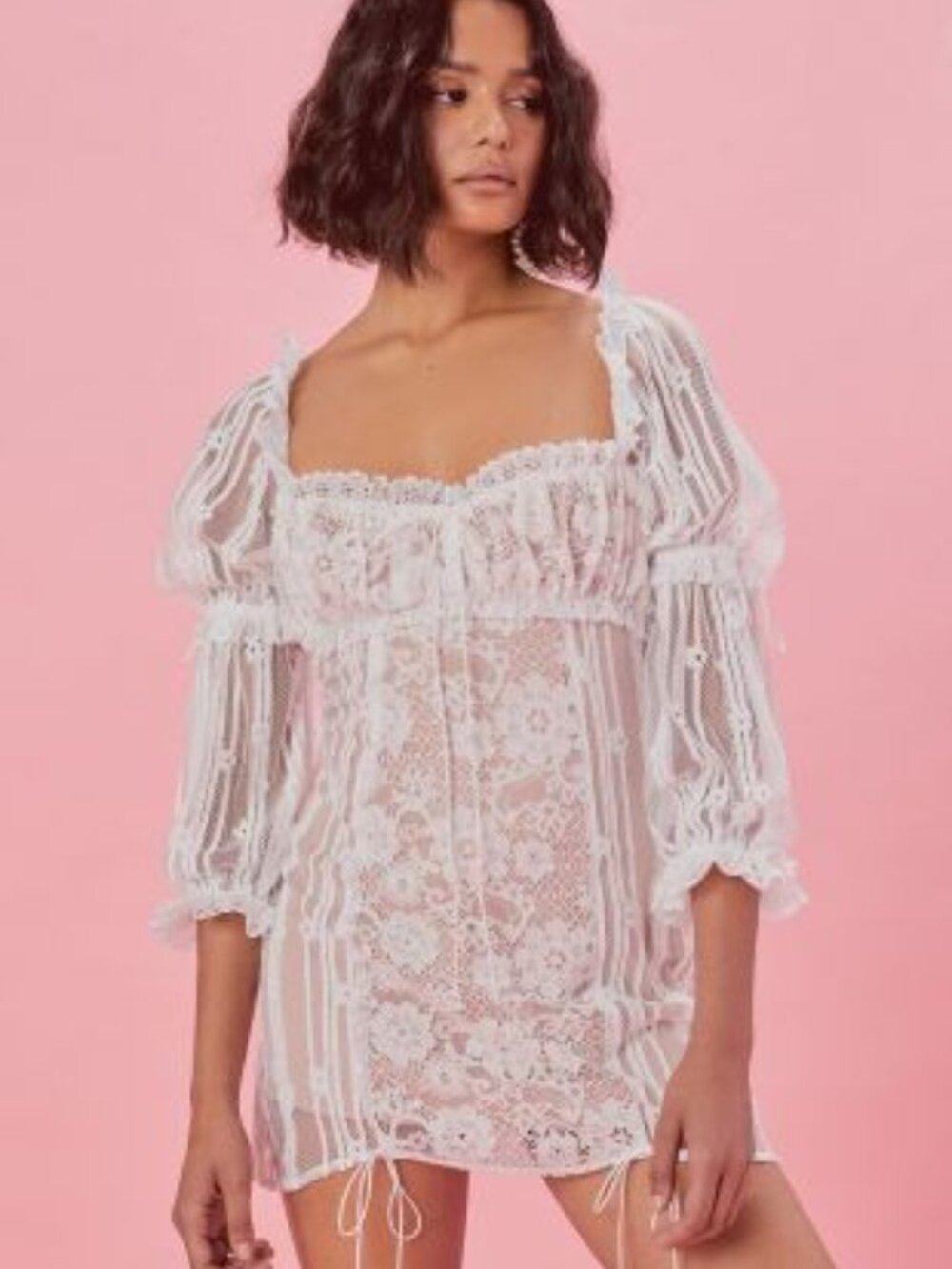 For Love & Lemons Monroe white lace mini dress Small new with tags